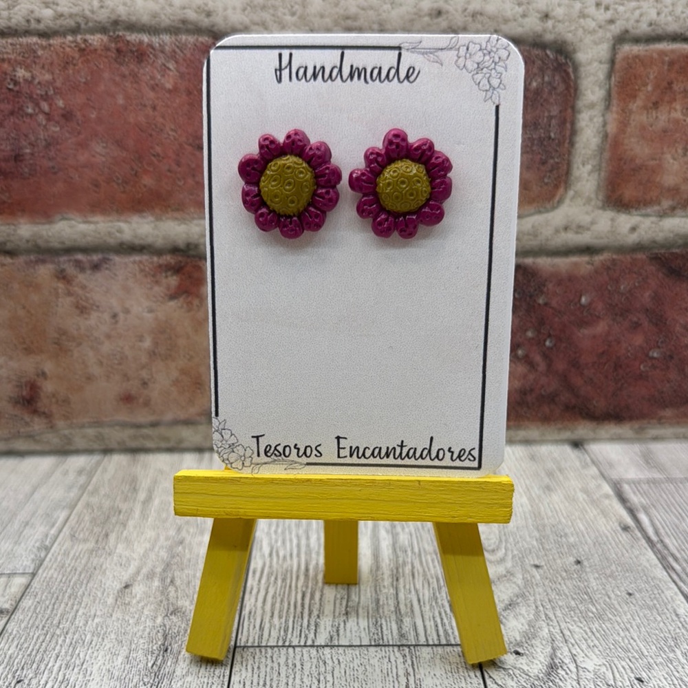 Handmade Pink Flower Earrings